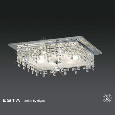 Il30264 esta 6 light square chrome & crystal ceiling light