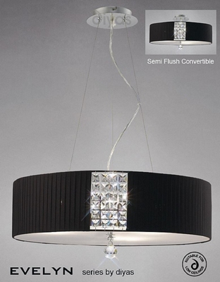 Diyas il31174/bl evelyn black and crystal round ceiling pendant