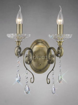 Diyas il32072 libra crystal wall light in antique brass