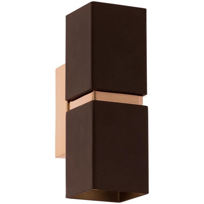 Eglo 95379 passa two light cubed led wall light in brown and copper
