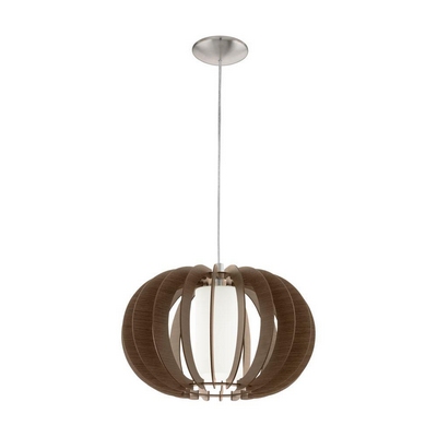 Eglo 95591 stellato 3 one light ceiling pendant light in wood, glass, brown and white - dia: 400mm