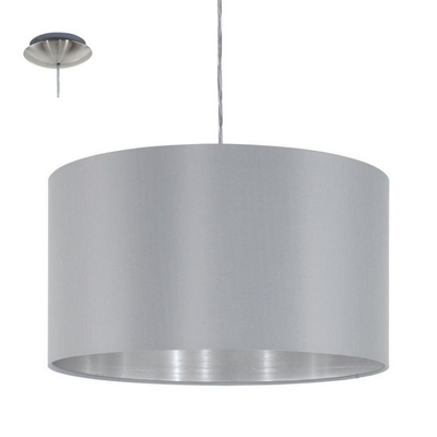 Eglo 31601 maserlo one light ceiling pendant light in satin nickel with silver and grey shade